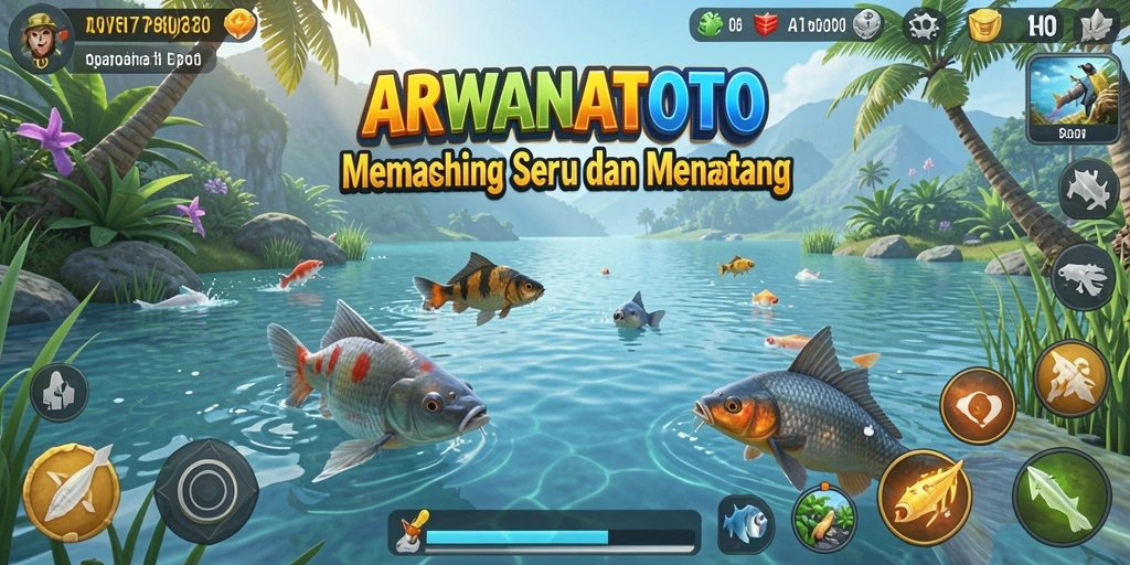 Screenshot ARWANATOTO dengan gameplay memancing yang menakjubkan.
