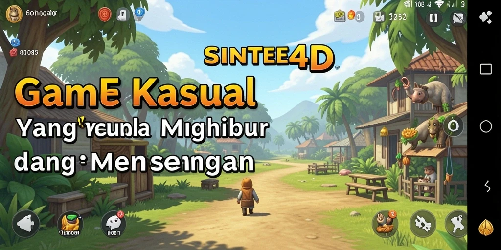 Screenshot gameplay SINTE4D dengan grafik menarik dan karakter yang ceria.
